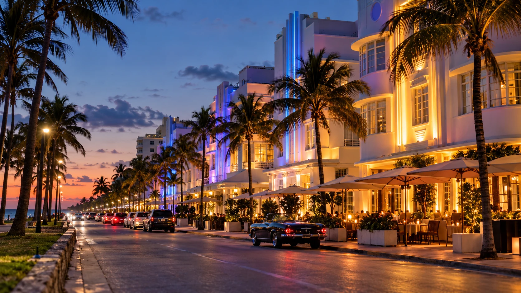 Illustration éditoriale de Miami le soir