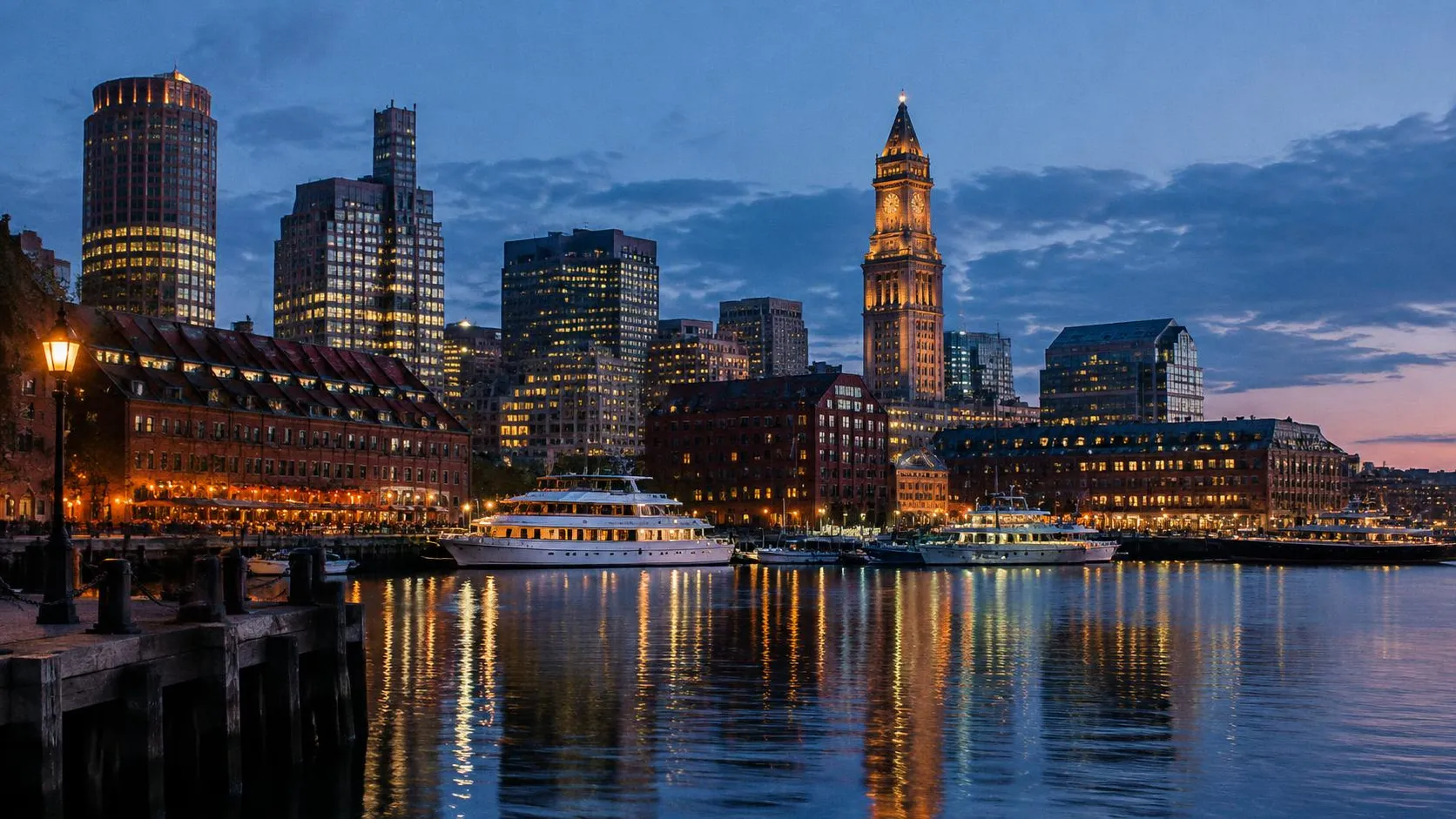Illustration éditoriale de Boston le soir