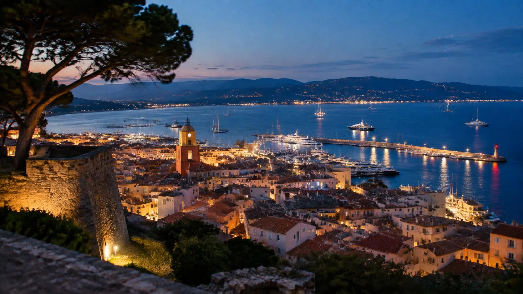 Illustration éditoriale de Saint-Tropez le soir