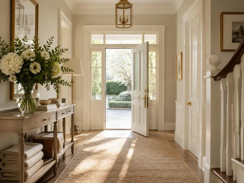 Entrée de maison lumineuse et soignée