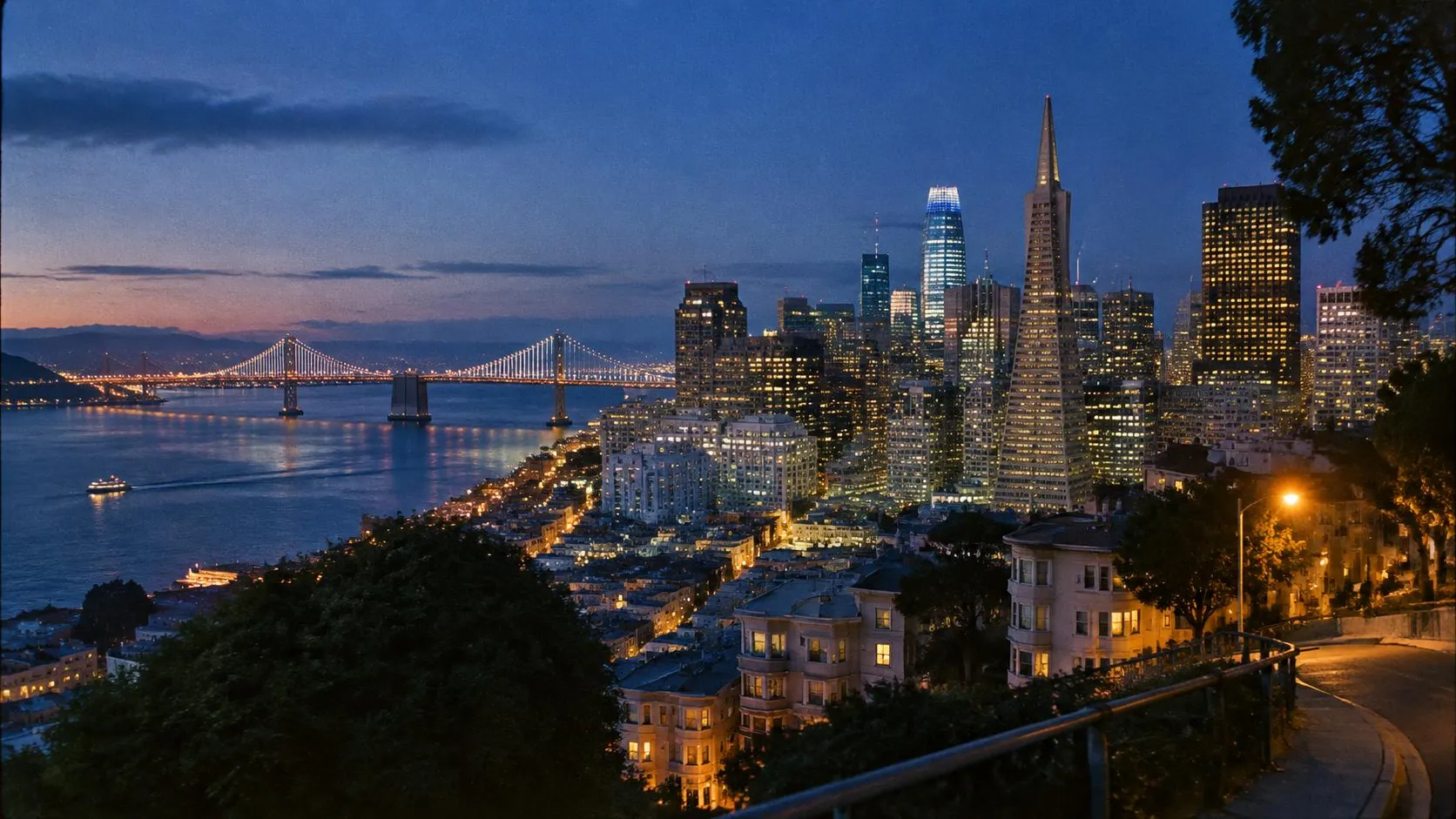 Illustration éditoriale de San Francisco le soir
