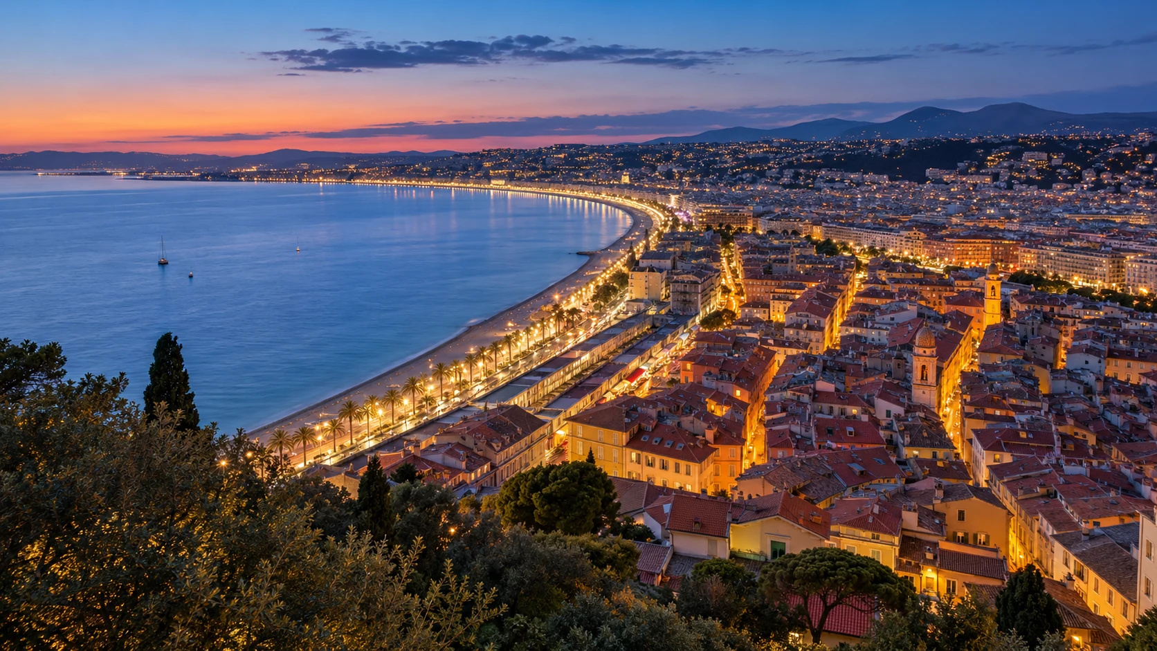 Illustration éditoriale de Nice à l'heure dorée