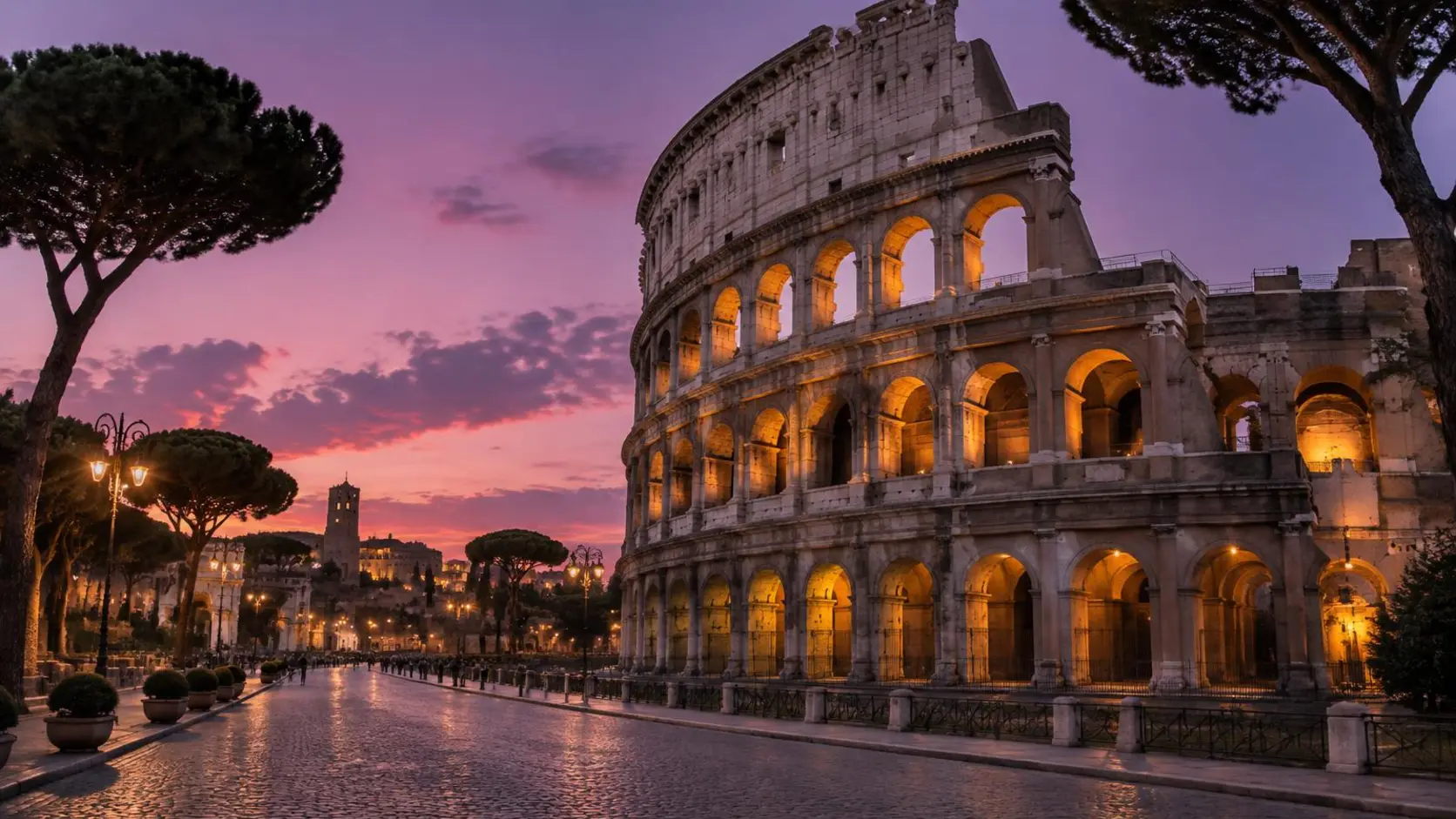Illustration éditoriale de Rome le soir