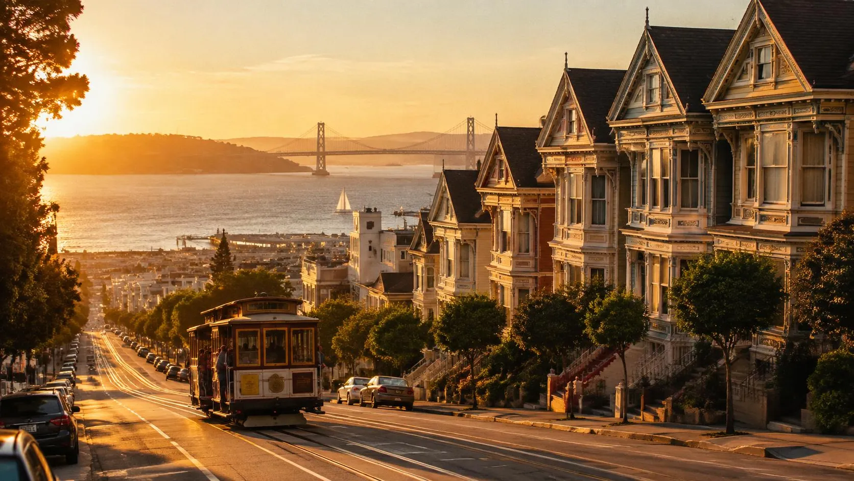 Illustration éditoriale de San Francisco à l'heure dorée
