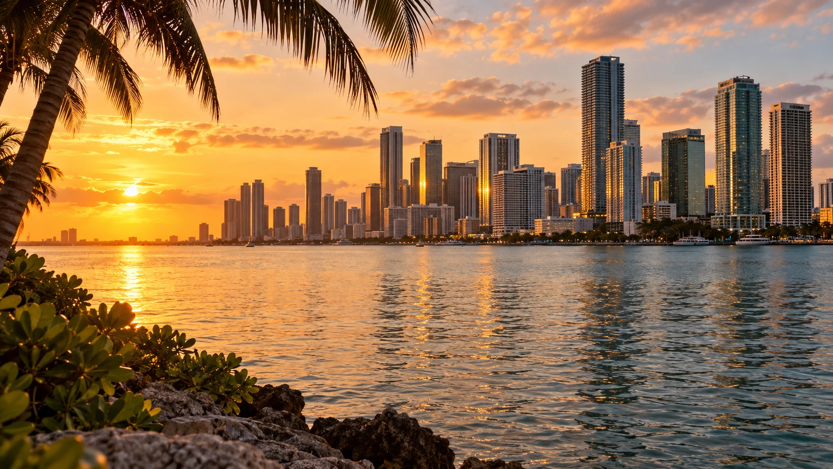 Illustration éditoriale de Miami à l'heure dorée