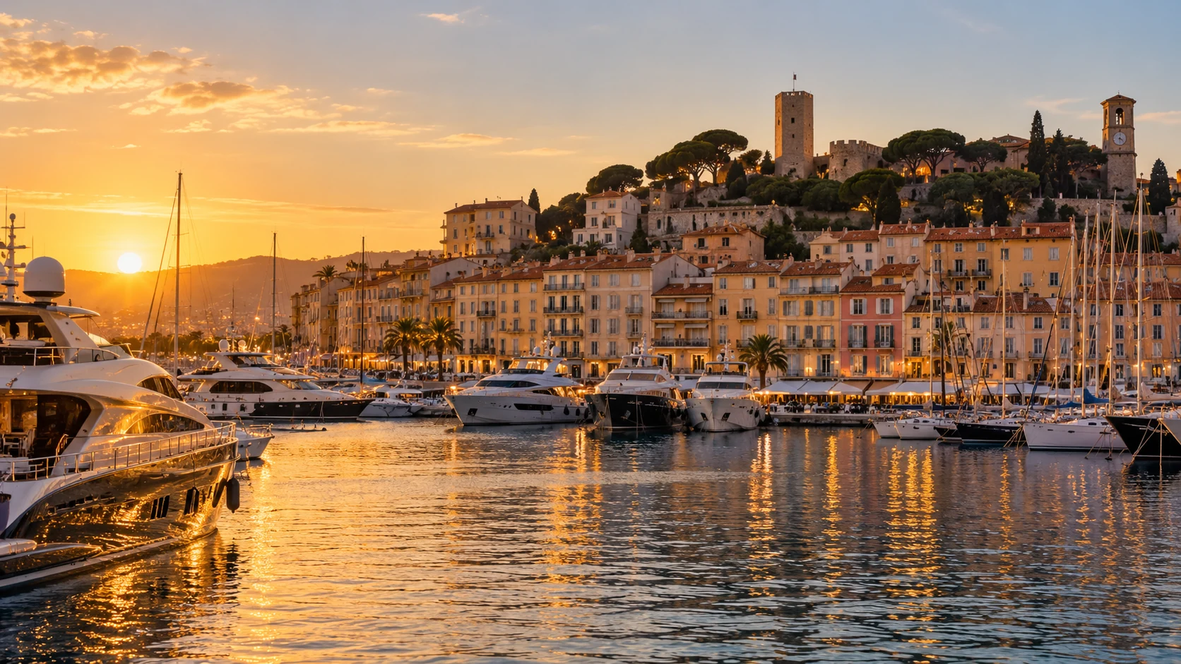 Illustration éditoriale de Cannes à l'heure dorée