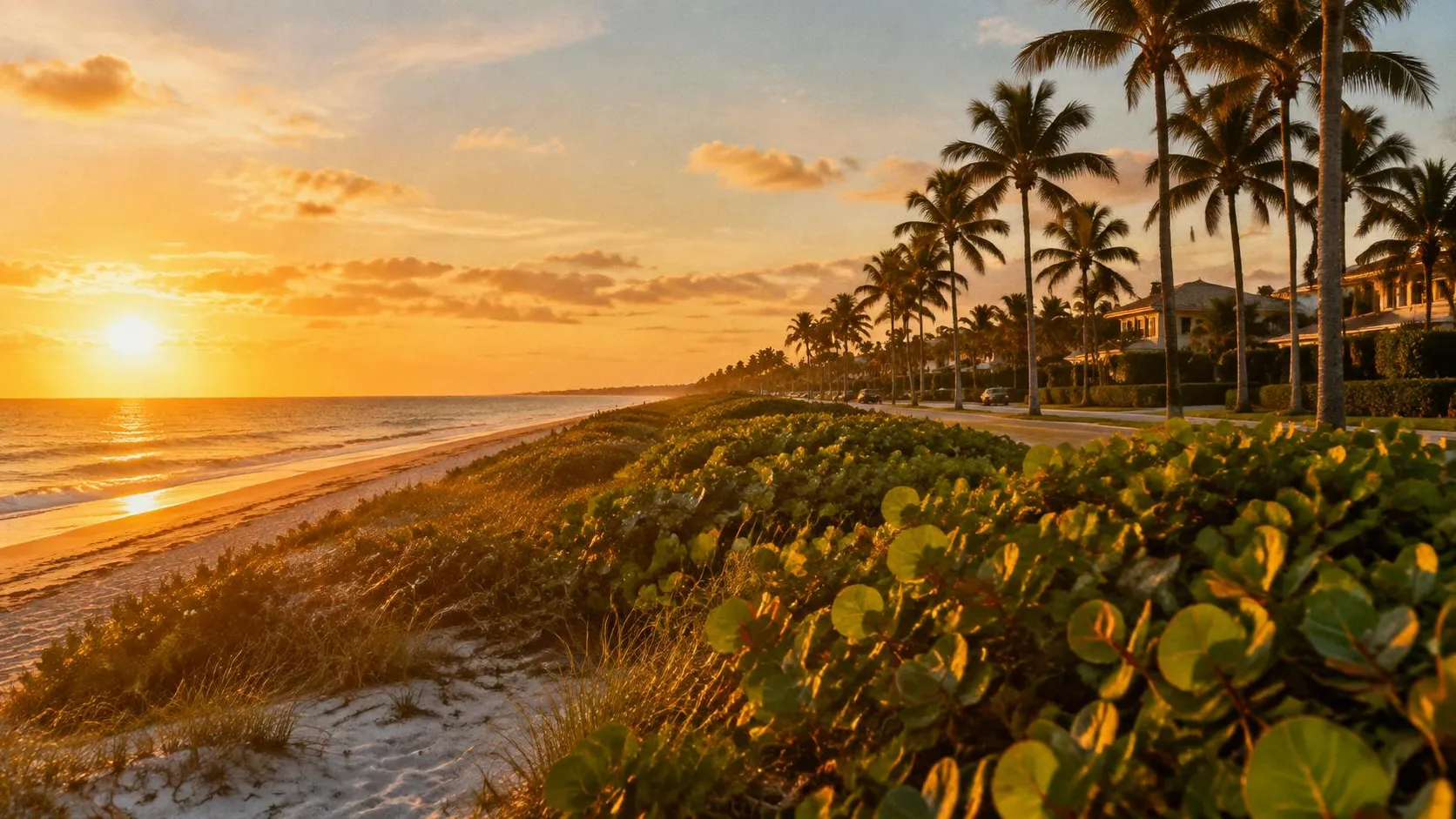 Illustration éditoriale de Palm Beach à l'heure dorée