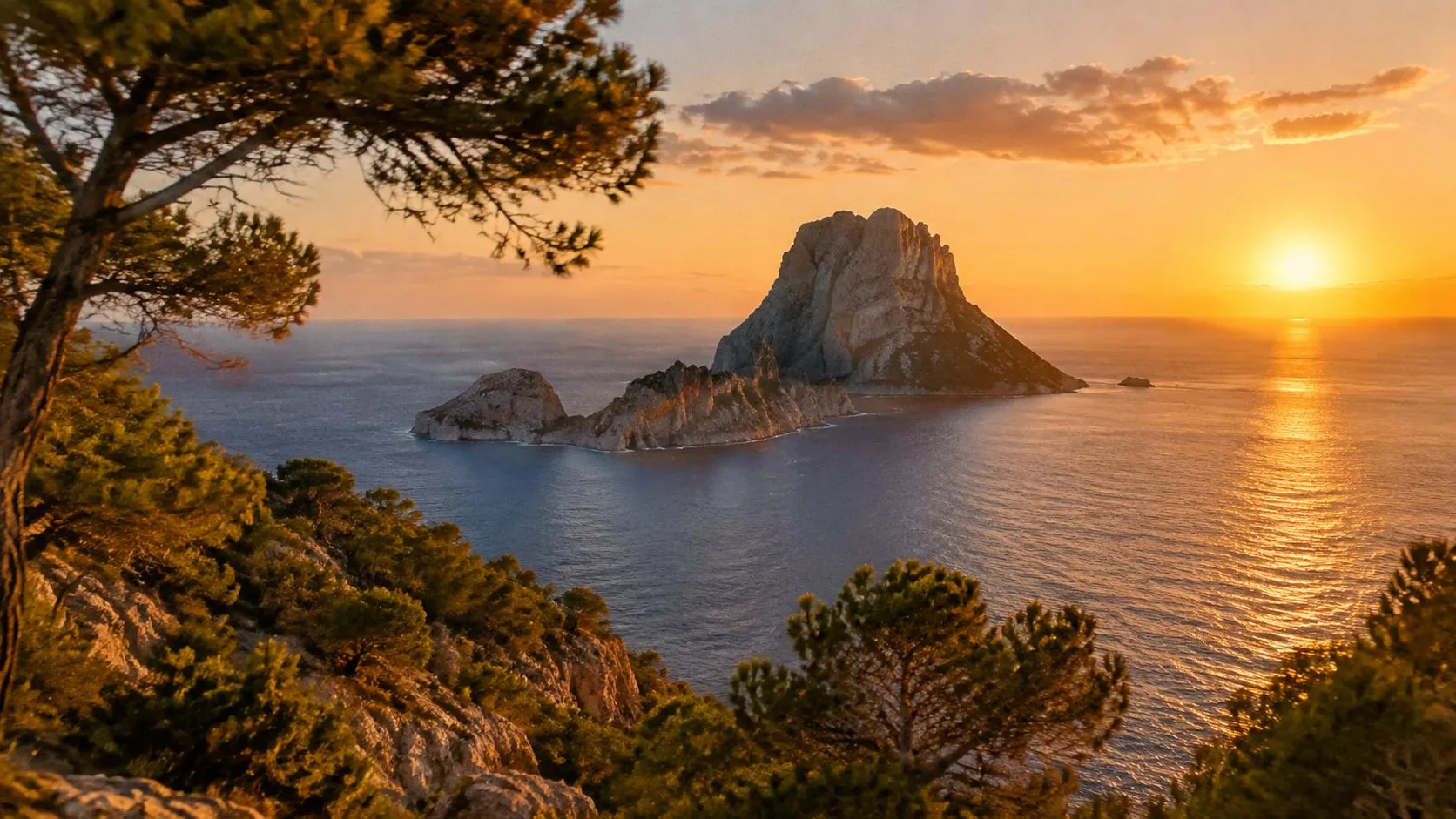 Illustration éditoriale de Ibiza à l'heure dorée