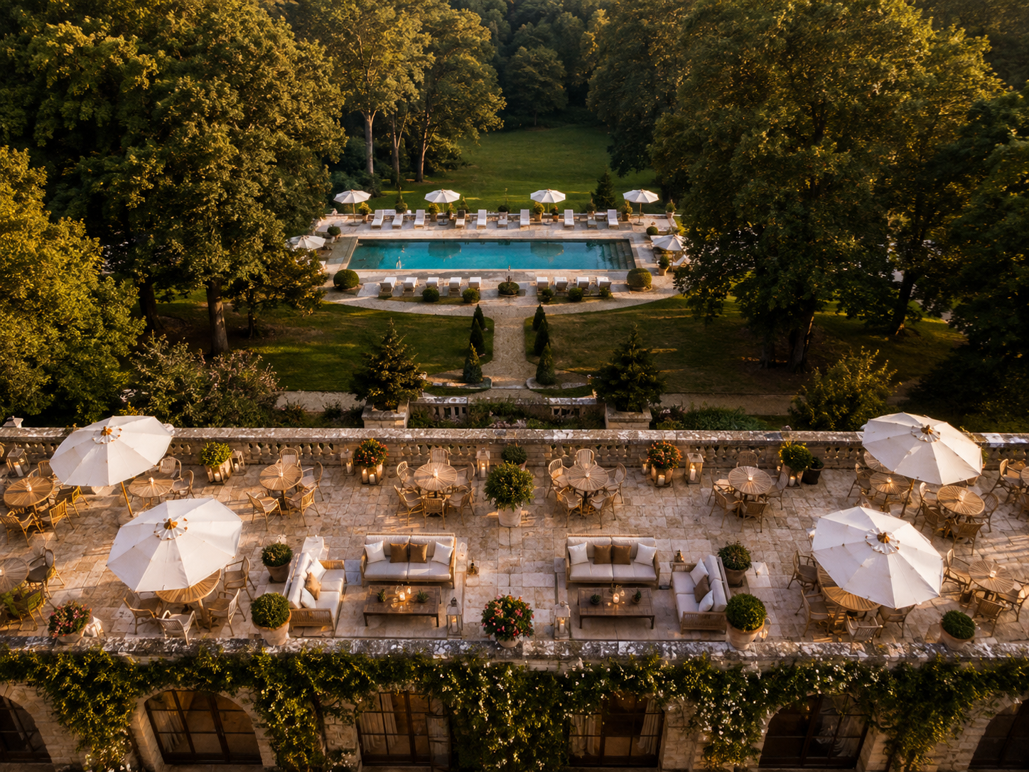 Club Dumont gardens, terraces, and pool