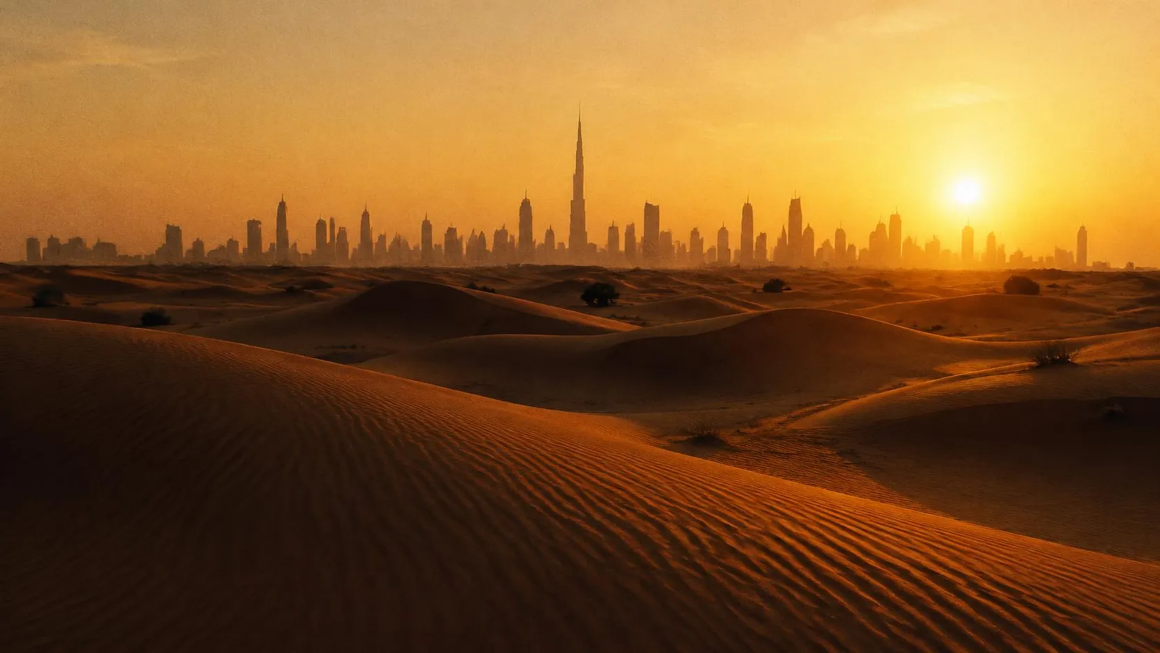 Illustration éditoriale de Dubaï à l'heure dorée