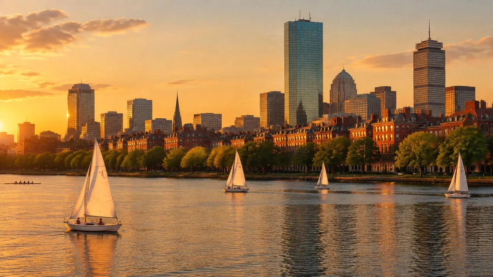 Illustration éditoriale de Boston à l'heure dorée