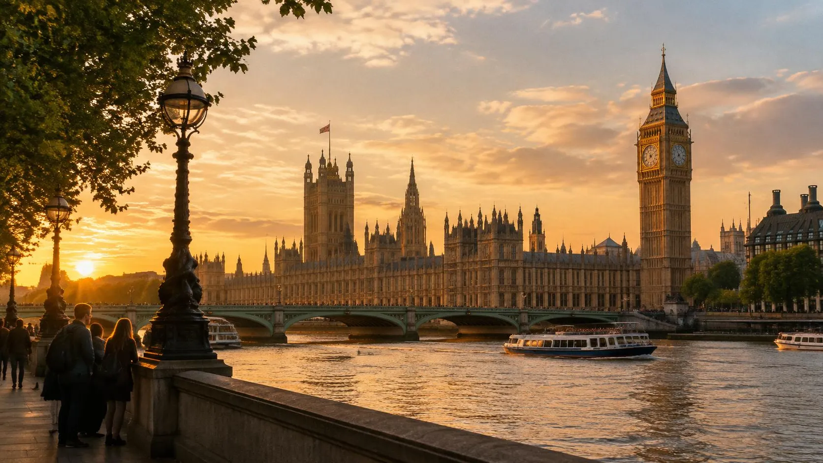 Illustration éditoriale de Londres à l'heure dorée