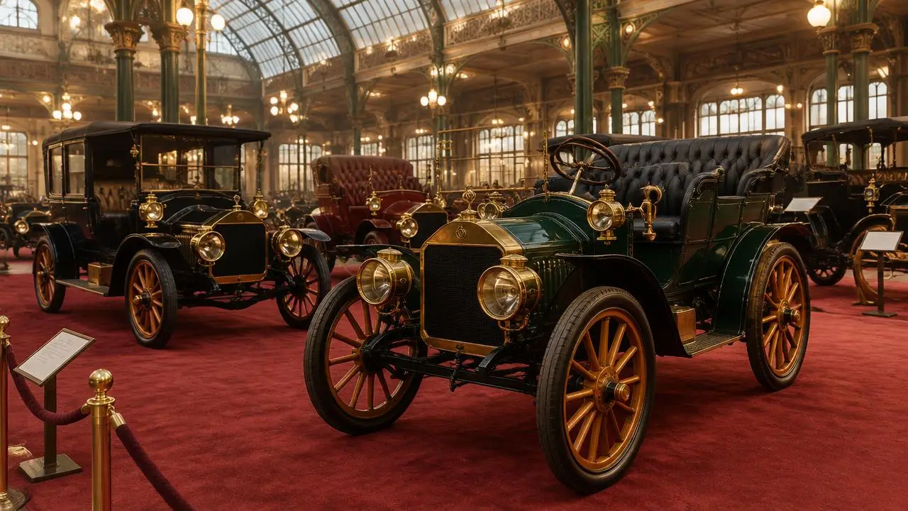 Automobiles des années 1900 aux cuivres polis