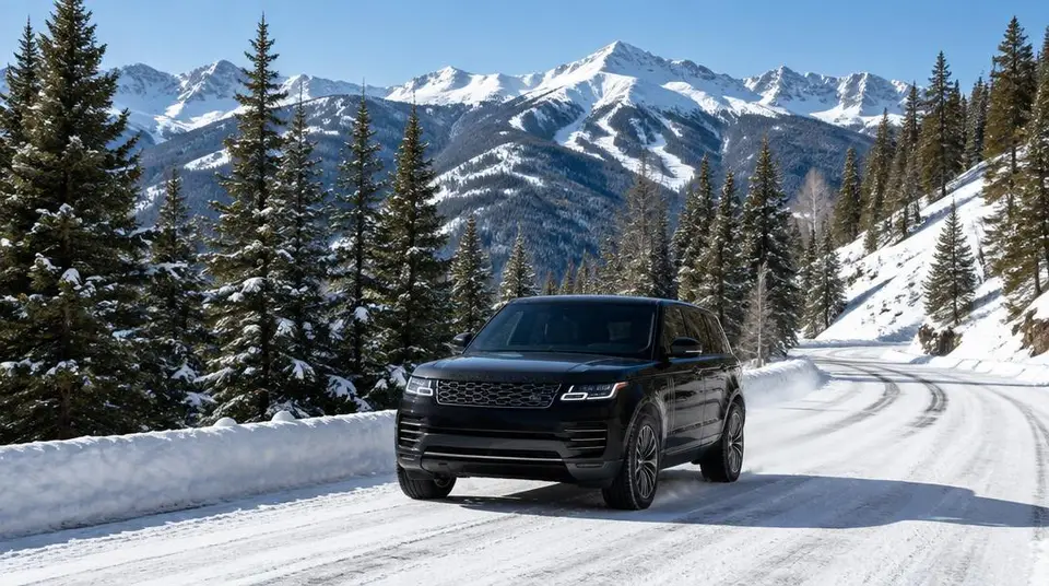 SUV de luxe sur une route enneigée près d'Aspen