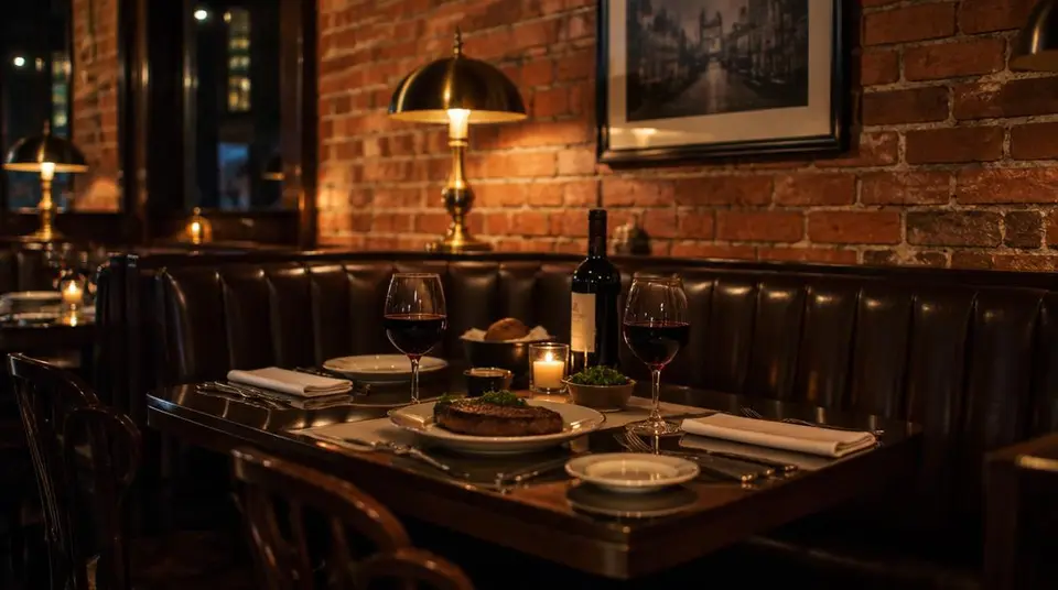 Salle de restaurant new-yorkaise en brique et laiton