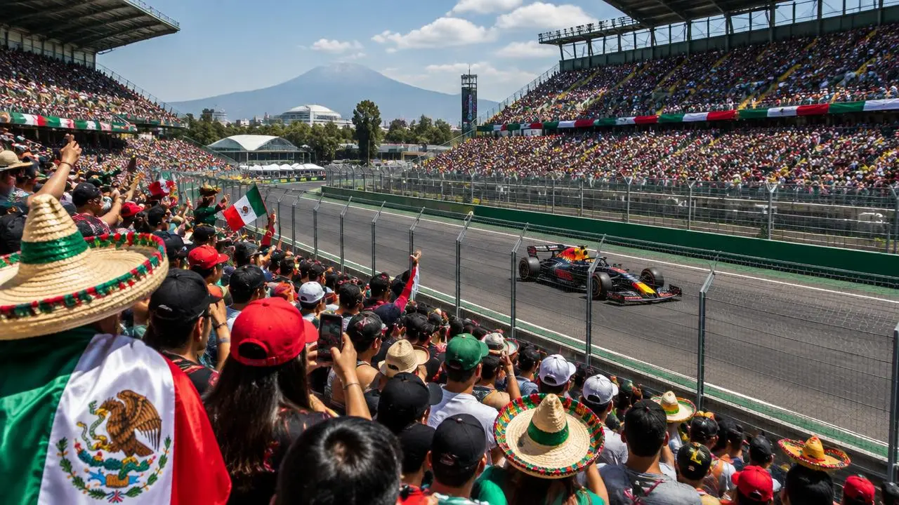 Tribunes en fête au passage d'une monoplace à Mexico