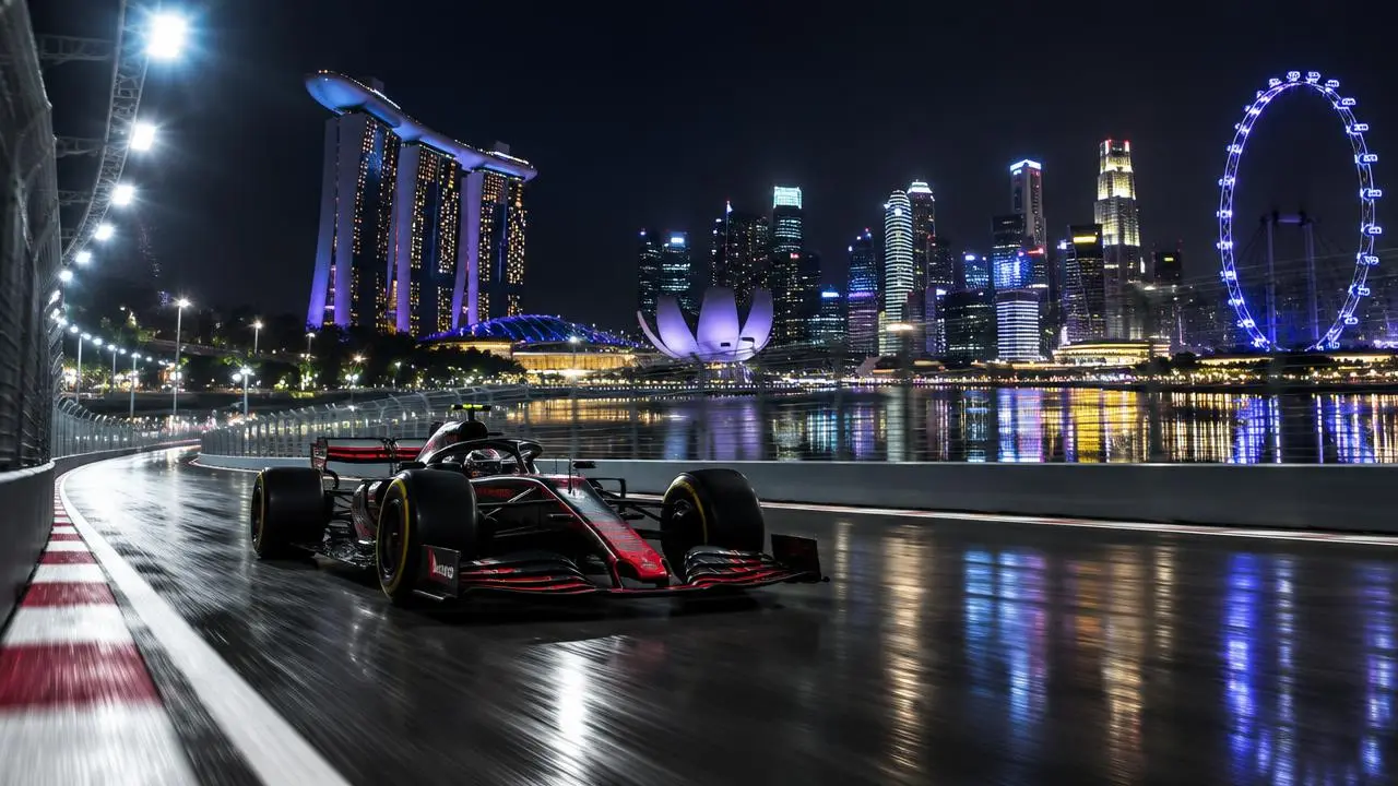 Course de nuit devant la baie de Marina Bay
