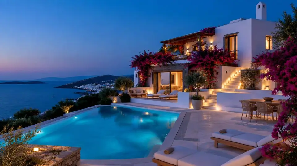 Villa blanche en terrasses au-dessus de la mer, Bodrum