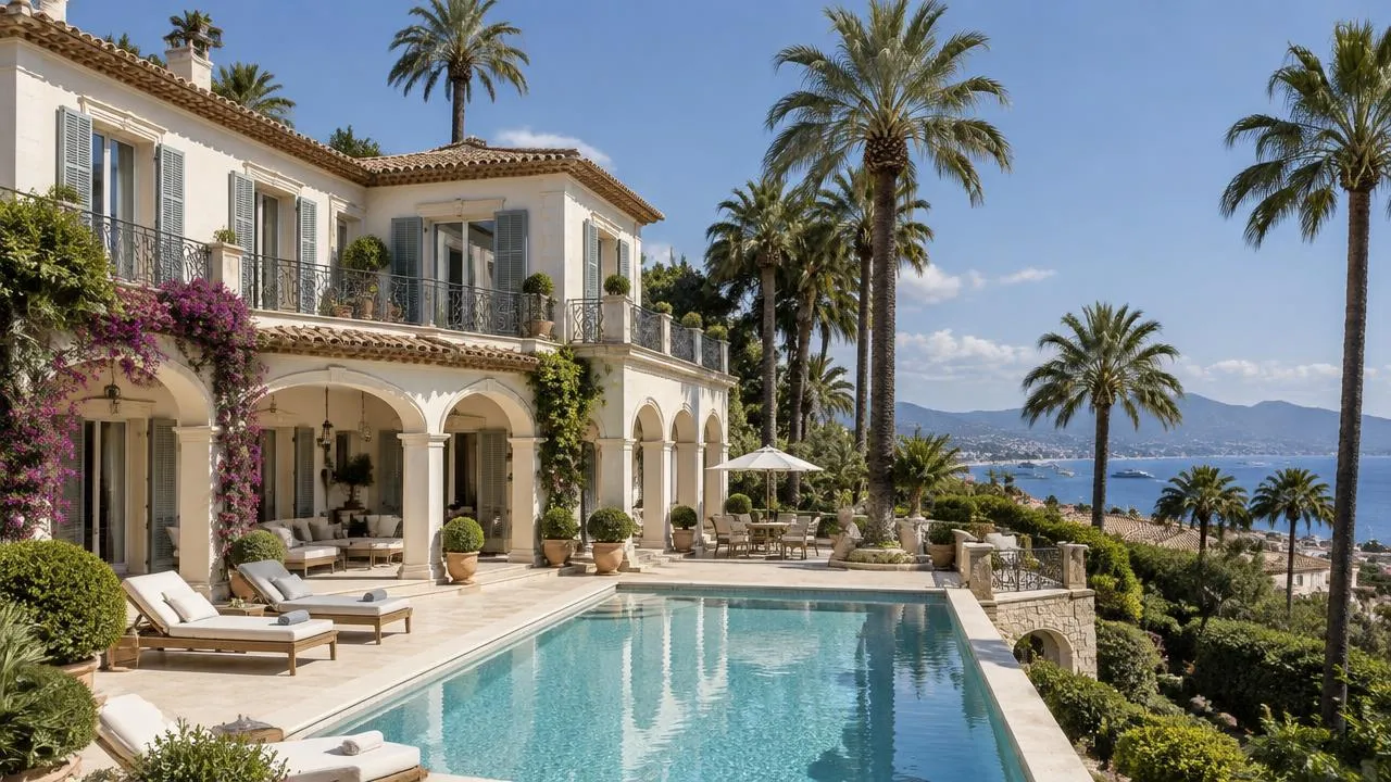 Villa de la Riviera avec palmiers et piscine, à Cannes