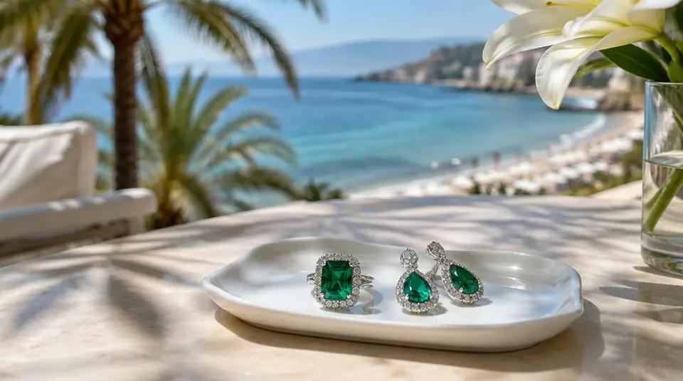 Bijoux sur un plateau en terrasse sur la Croisette