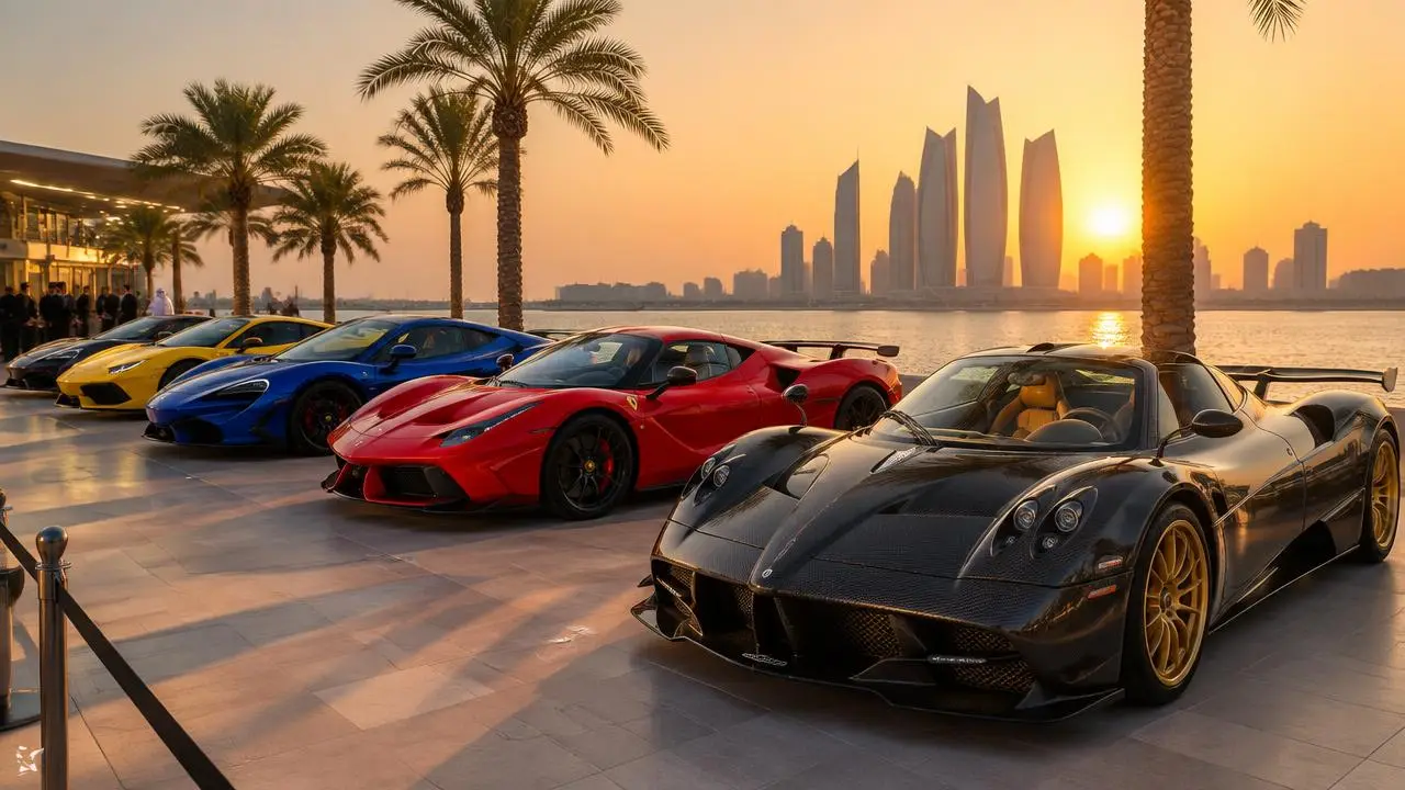Supercars alignées sur le front de mer d'Abou Dabi