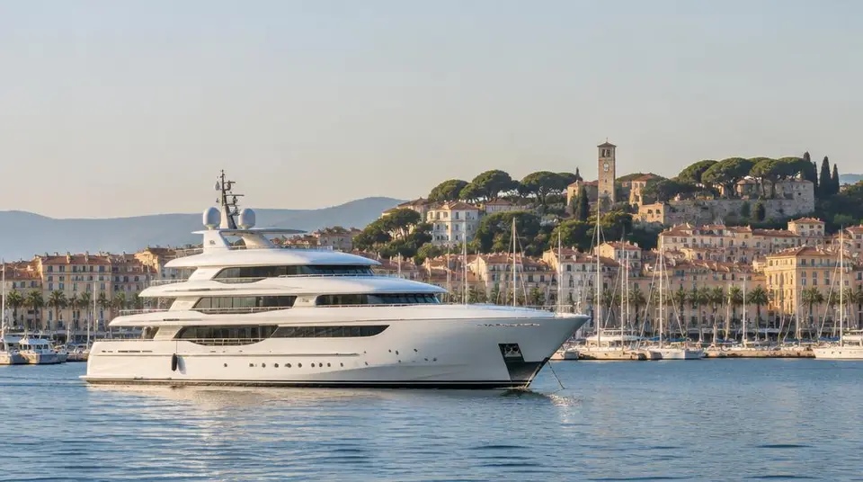 Yacht au mouillage devant la baie de Cannes