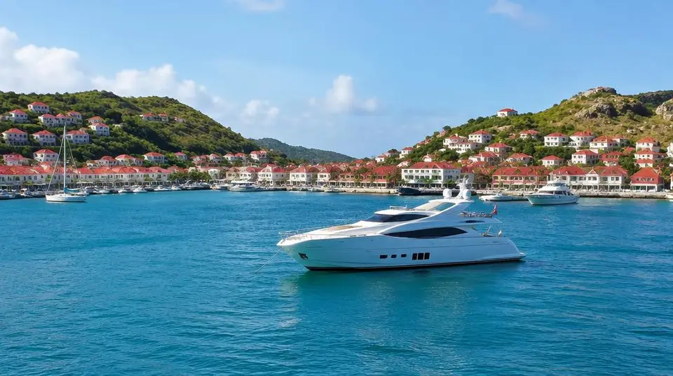 Yacht au mouillage devant Gustavia